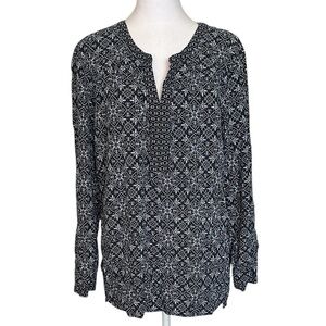 J. Jill Women’s Top Size L Blue Geometric Rayon Long Sleeve V-Neck Tunic